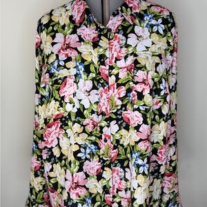 Investments Shirt Womens 2X Multicolor Floral Button Up Roll Tab Sleeve Top